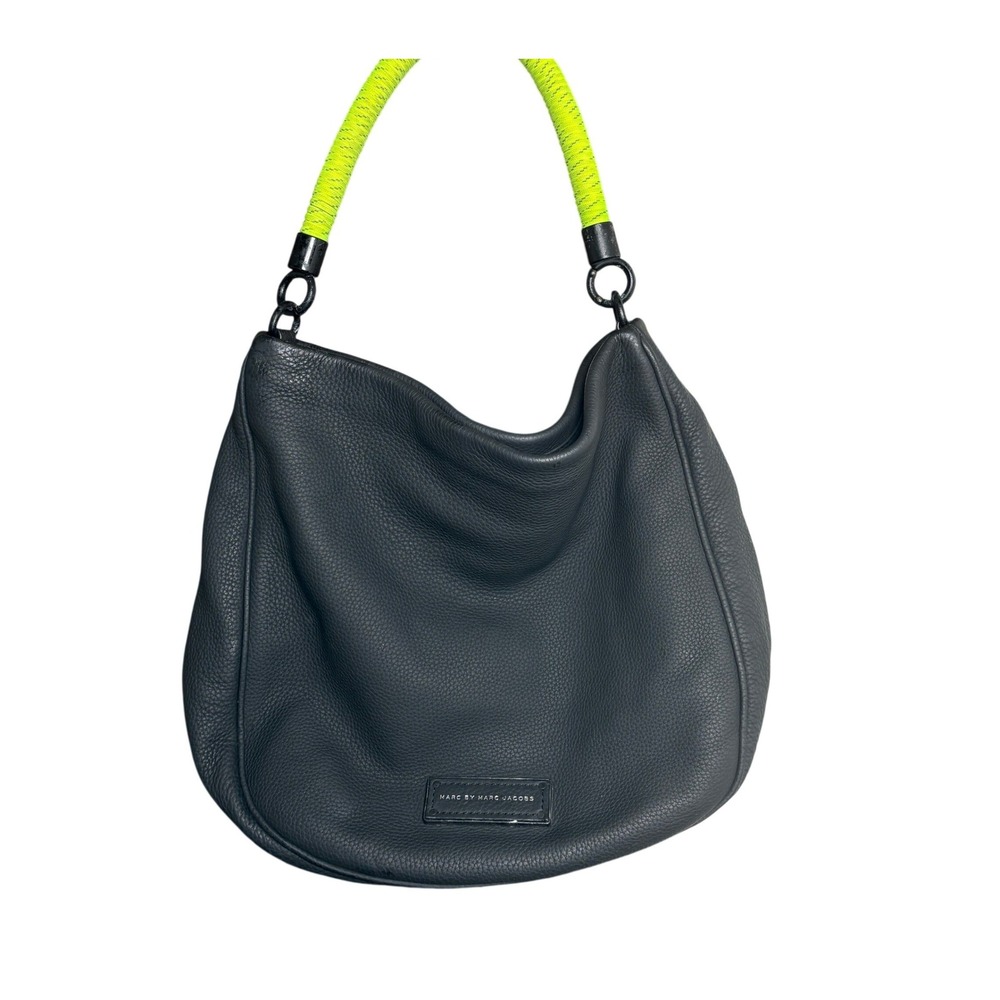 Marc by Marc Jacobs Too Hot to Handle Black Pebbled Leather Hobo Bag Yellow Rope